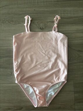 Girls' Light Pink One-Piece Swimsuit with Floral Straps Weekend One 5T euc